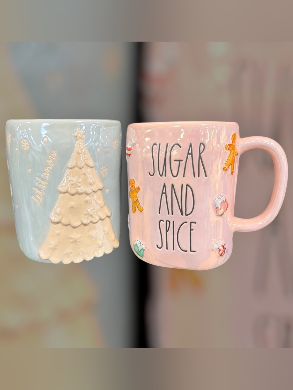 Rae Dunn Limited Edition Iridescent Christmas Mug Set Sugar & Spice Let It Snow